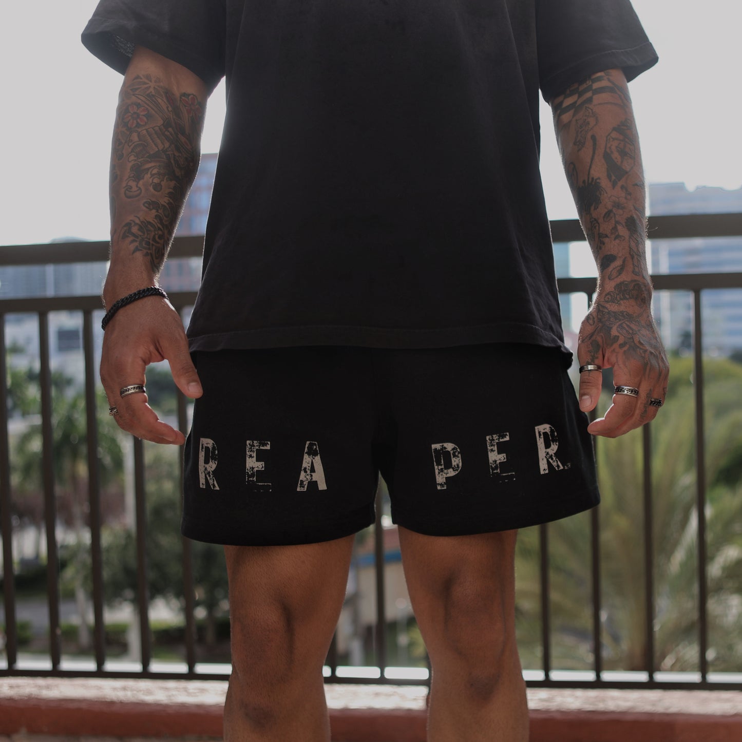 Conquer Reaper Shorts by OniReaper Athletics – athletic shorts with relaxed fit, bold OniReaper logo, ideal for workouts and casual wear