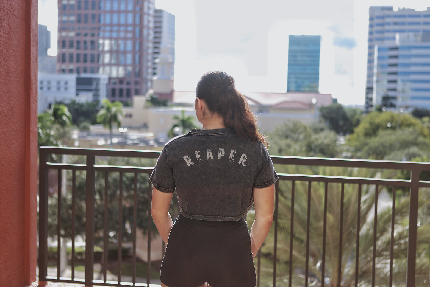 Conquer Woman’s Crop Tee by OniReaper Athletics – cropped athletic t-shirt for women, bold OniReaper logo, perfect for workouts and casual style